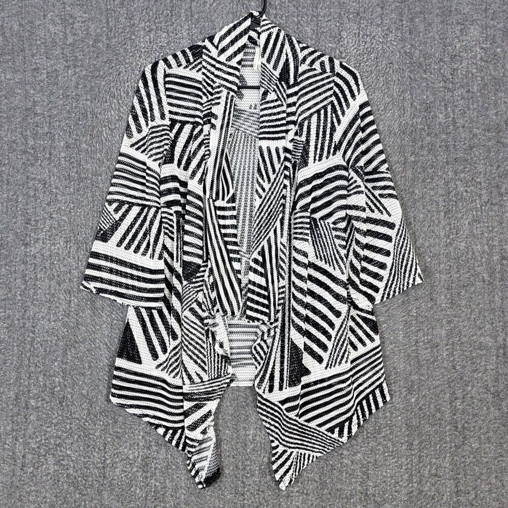 Per Seption Concept Kimono Top Womens L Black White Open Front Draped Cardigan